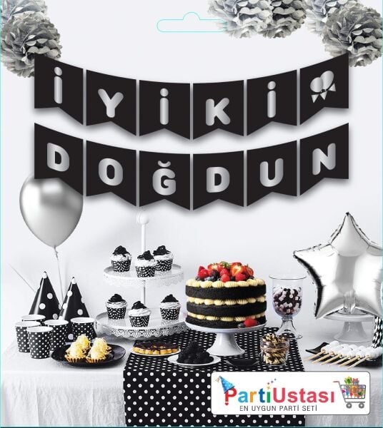 Yazı Zarf Banner Varaklı İyi Ki Doğdun Siyah / Gümüş