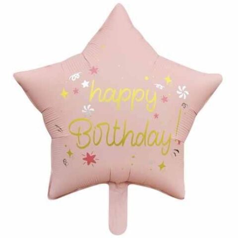 18 Inc Yıldız Happy Birthday Pembe Folyo