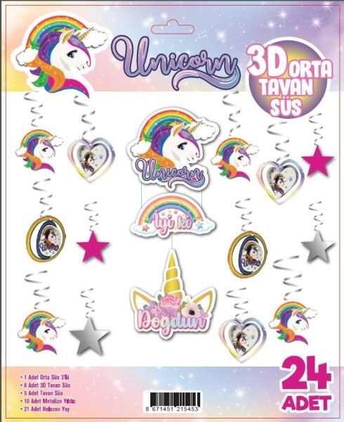 3D Tavan Süs 24'lü Unicorn