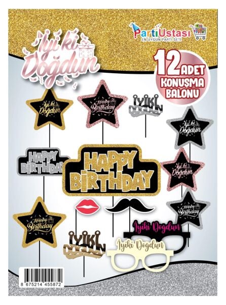 Konuşma Balonu Set 12'li Happy Birthday