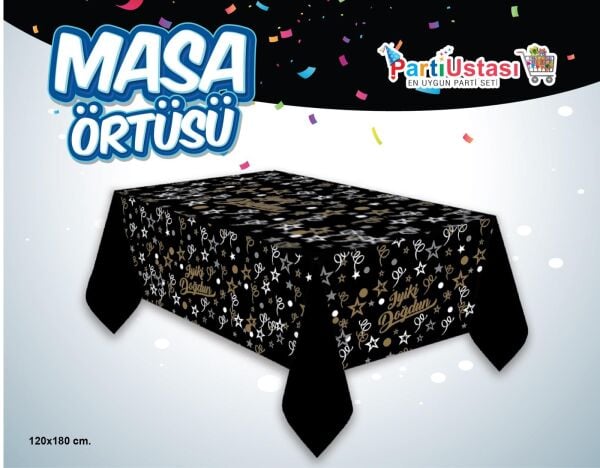 İyi Ki Doğdun Siyah Baskılı Masa Örtüsü