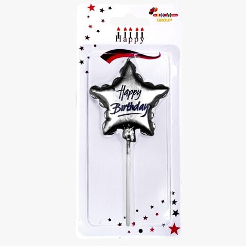 Gümüş Happy Birthday Yıldız Mum