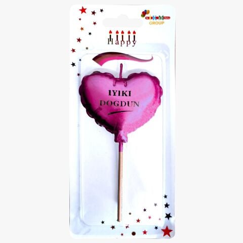 Pembe İyi Ki Doğdun Kalp Mum