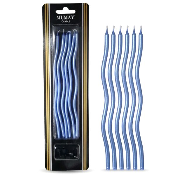 Mavi Kıvrık Mum 6'lı