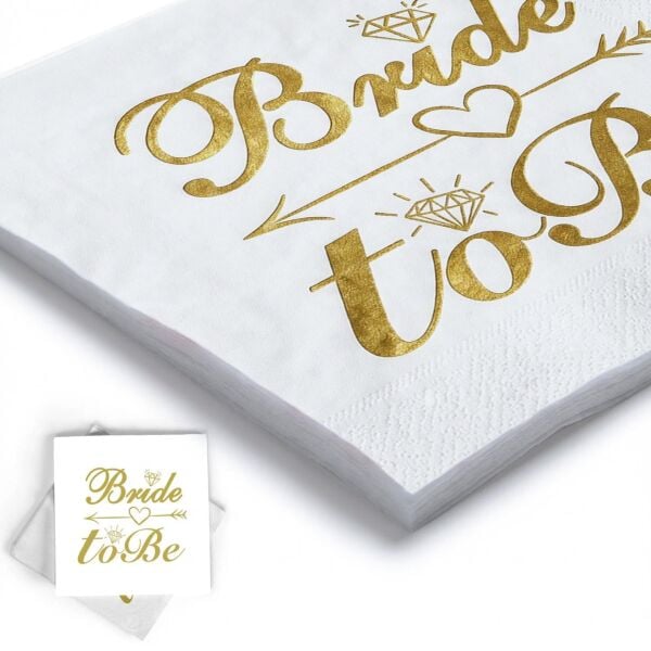 Baskılı Peçete Bride To Be Beyaz Üzeri Altın