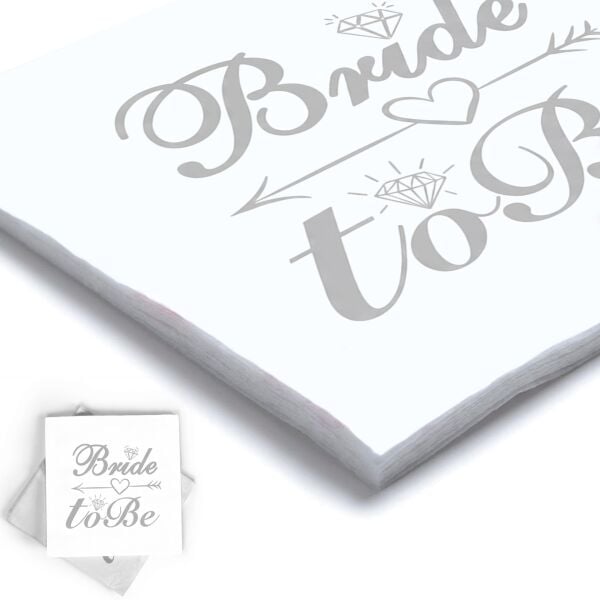 Baskılı Peçete Bride To Be Beyaz Üzeri Gümüş