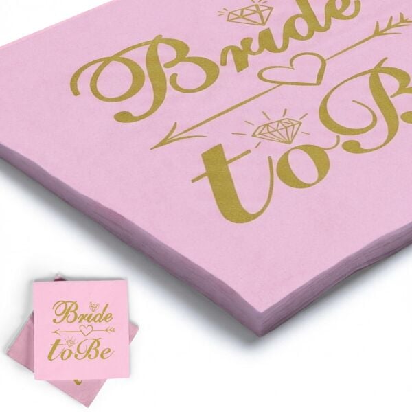 Baskılı Peçete Bride To Be Pembe Üzeri Altın