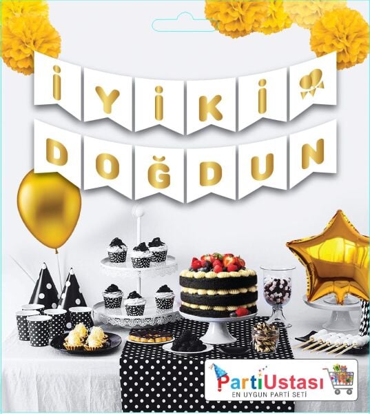 Yazı Varaklı Zarf Banner İyi Ki Doğdun Beyaz / Altın