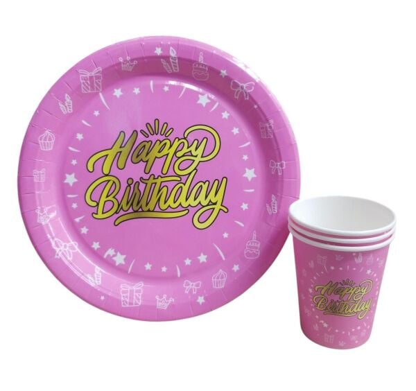 Happy Birthday Pembe Tabak Bardak