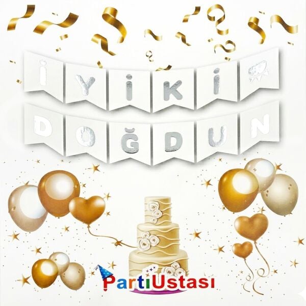 Yazı Varaklı Zarf Banner İyi Ki Doğdun Beyaz / Gümüş