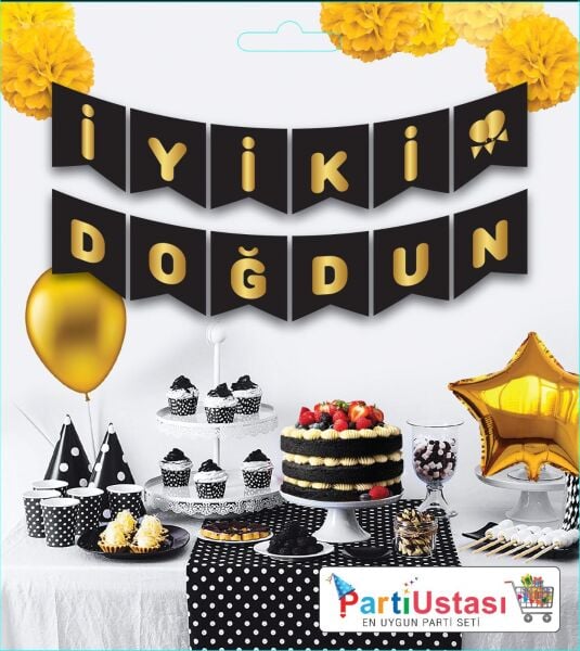 Yazı Varaklı Zarf Banner İyi Ki Doğdun Siyah / Altın