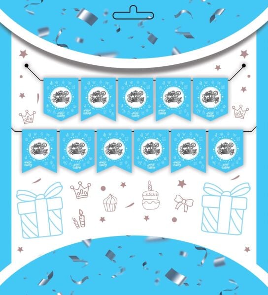 Yazı Zarf Banner Happy Mavi