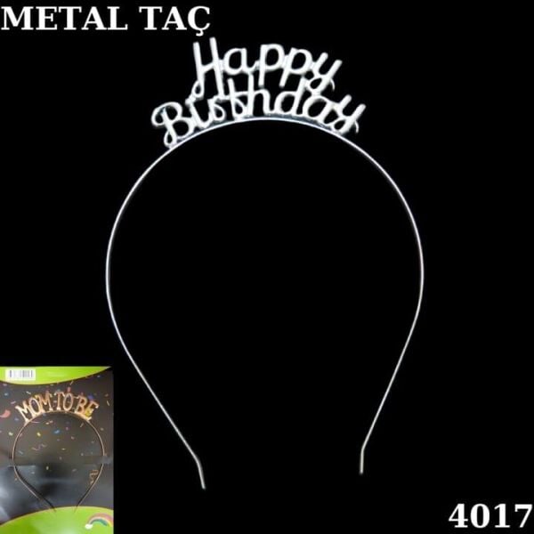 Gümüş Taç Metal Happy Birthday
