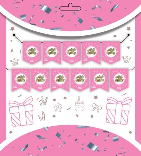 Yazı Zarf Banner Happy Pembe