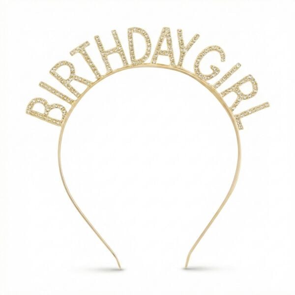 Altın Taşlı Taç Metal Birthday Girl