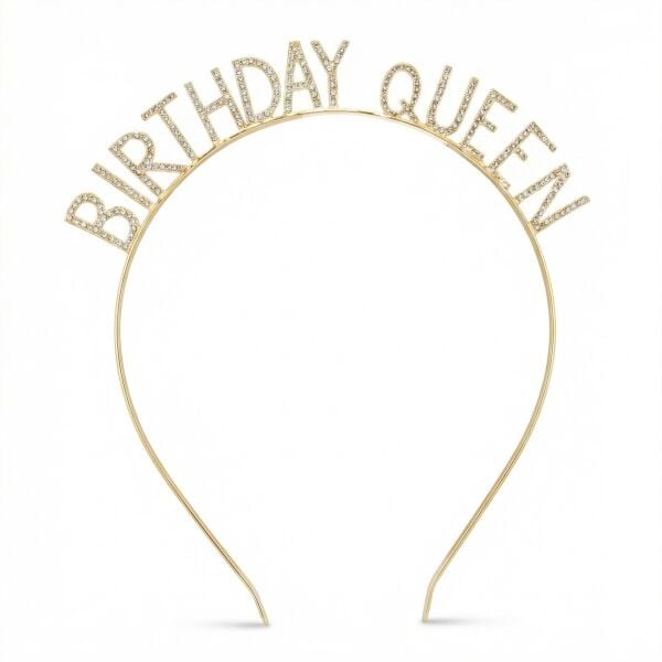 Altın Taşlı Taç Metal Birthday Queen