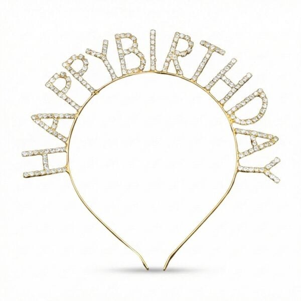 Altın Taşlı Taç Metal Happy Birthday
