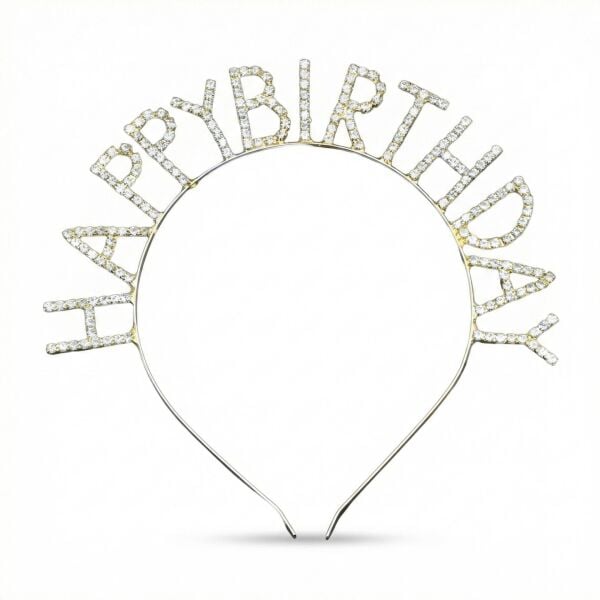 Gümüş Taşlı Taç Metal Happy Birthday