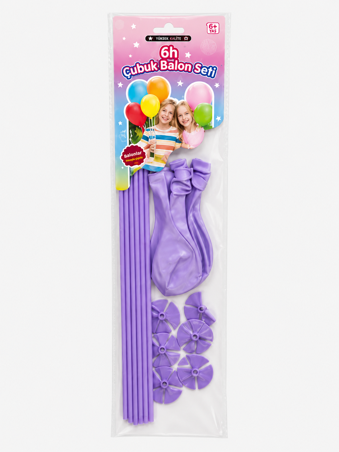 6'lı Çubuk Balon Lila