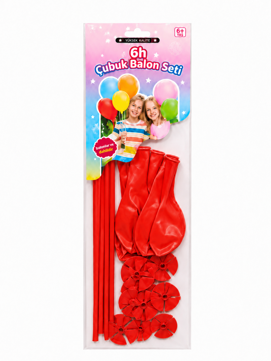 6'lı Çubuk Balon Kırmızı