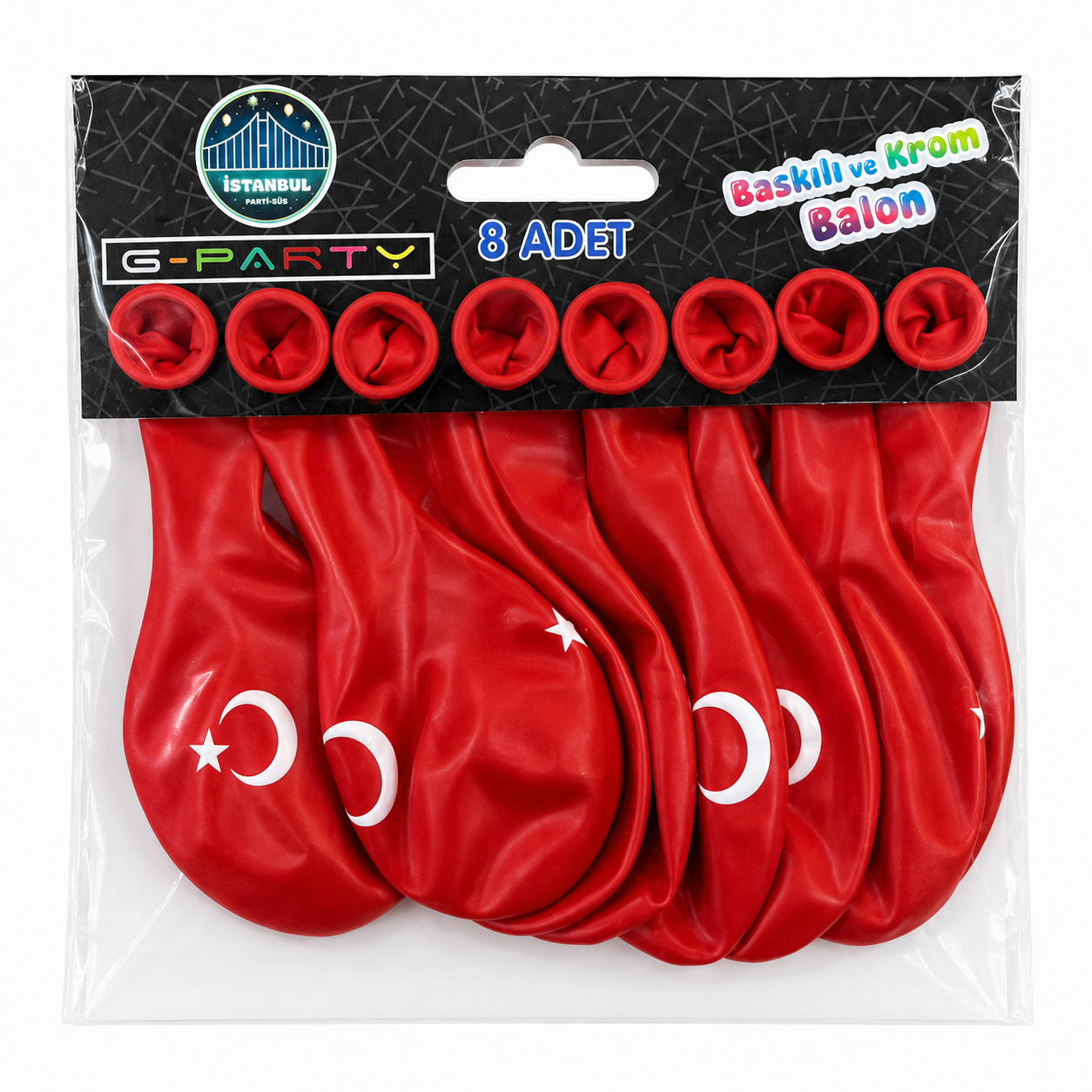 8'li Ay Yıldız Kırmızı Renk Balon