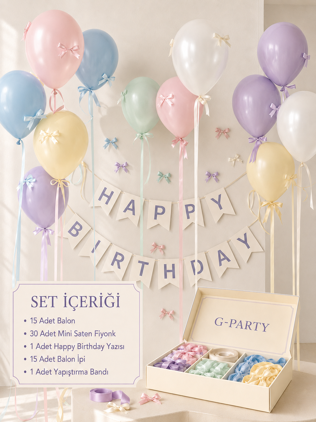 Happy Birthday Ribbon Makaron Set