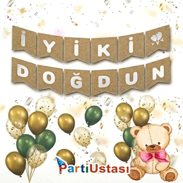 Yazı Zarf Banner Varaklı İyi Ki Doğdun Kraf / Gümüş